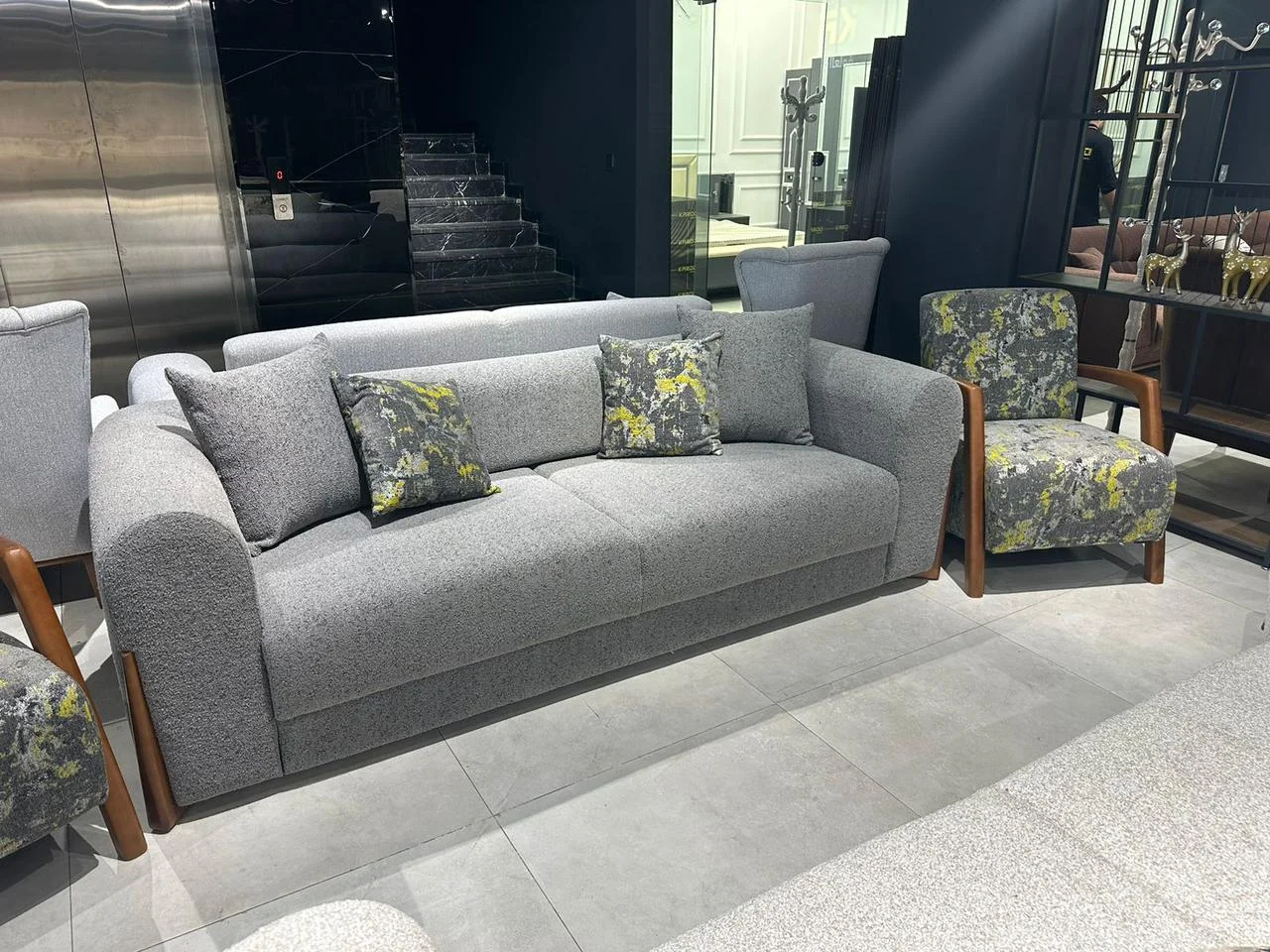 Modern Grey Textured Living Room Sofa - Bakhtyar Furniture
